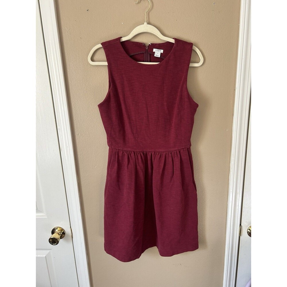 J Crew Daybreak Dress Fit Flare Burgundy Maroon Wine Pockets Size Medium Cotton